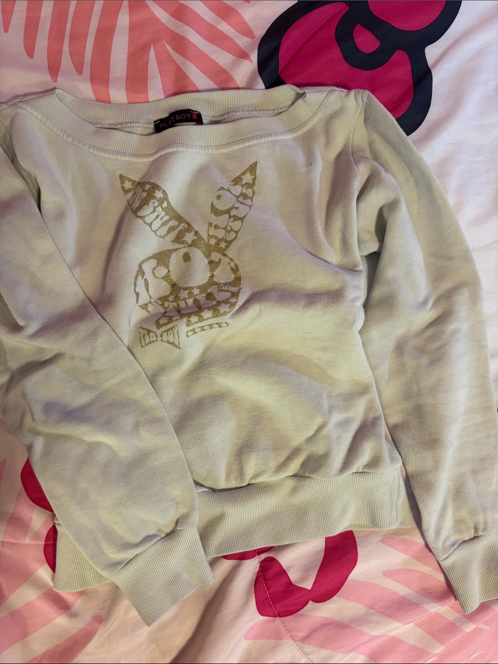 Vintage PLAYBOY Cream Crewneck Sweater with Gold Bunny Logo